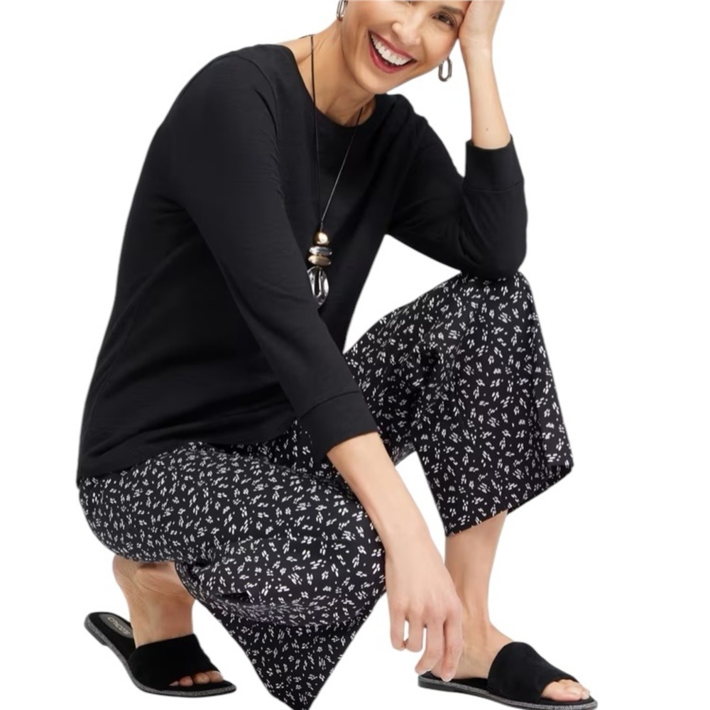Chico’s The Ultimate Tee Black Cotton Modal‎ Tunic Top Casual Office Minimalist